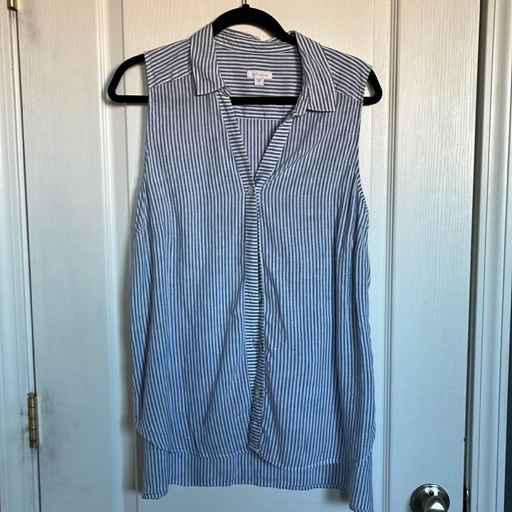 J.Jill Love Linen blue/white striped sleeveless button-down tunic